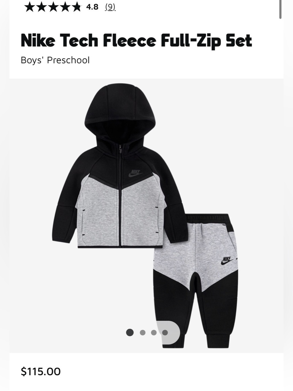 Nike Kids Tech Fleece Full-Zip Hoodie & Joggers - Black & Gray 12-18ms